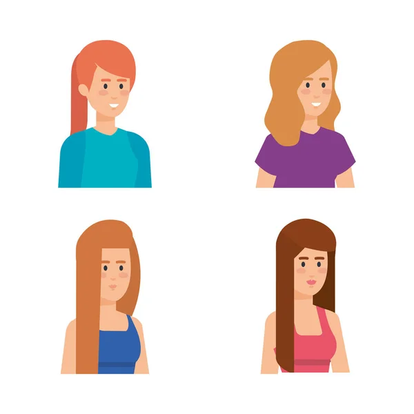 Group of girls avatars characters — Stock Vector