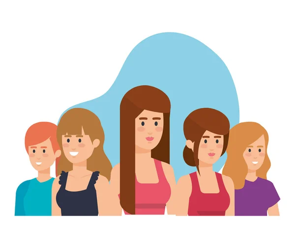 Gruppo di ragazze avatar personaggi — Vettoriale Stock