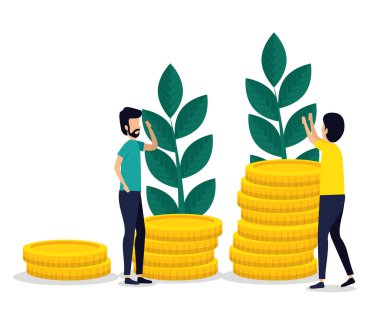 Erkekler takım çalışması bilgilerle sikke ve bitkiler