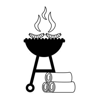 Barbekü ızgara sosis ve ahşap