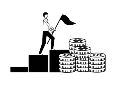 işadamı grafik çubuğu tırmanma bayrak ile