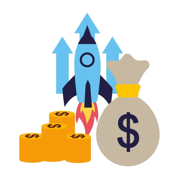 Üzleti rakéta pénzt táska érméket — Stock Vector