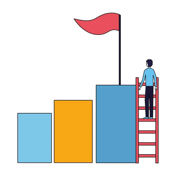 Αναρρίχηση Σκαλοπατιών Γράφημα Μπαρ Σημαία Επιτυχία Διανυσματικά Εικονογράφηση Επιχειρηματίας — Διανυσματικό Αρχείο