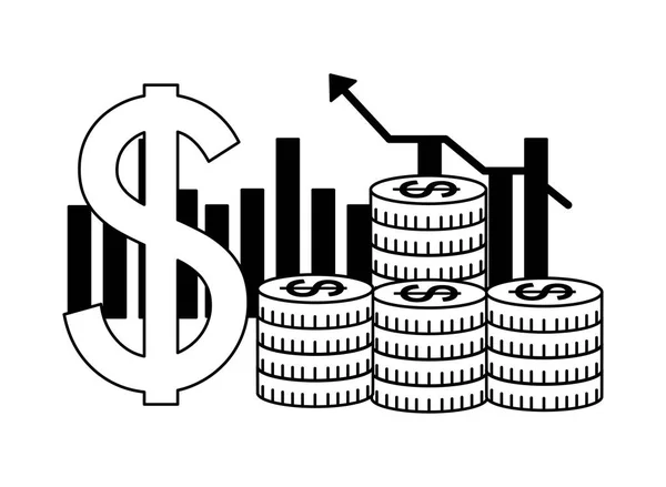 Бізнес-долар монети грошовий графік бар — стоковий вектор
