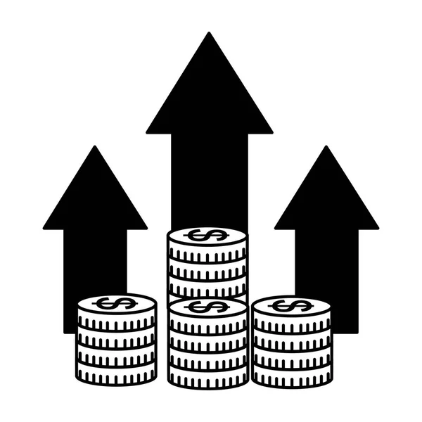 Business Money Growth Arrows Coins Vector Illustration — Stock Vector