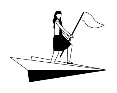 iş kadını kağıt uçak bayrağı ile