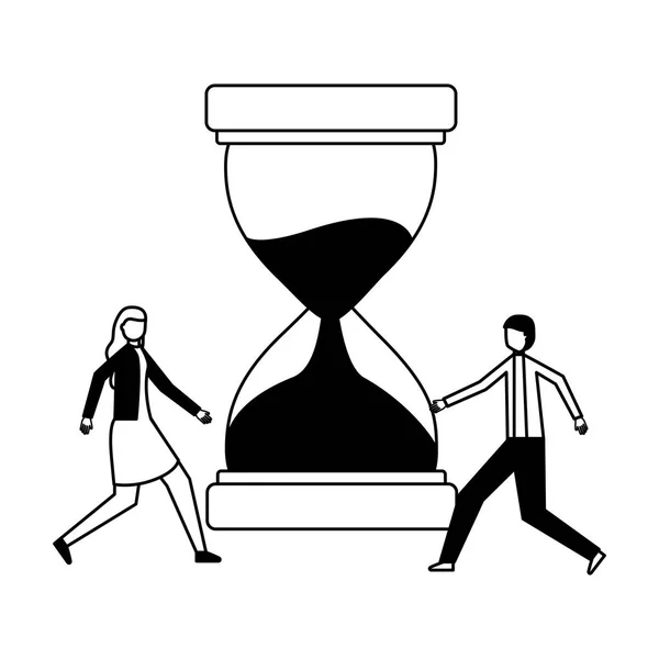 Hombre de negocios y mujer hora reloj de arena — Archivo Imágenes Vectoriales