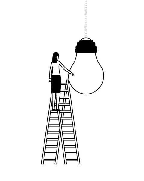 登り階段の電球アイデア ビジネス女性 — ストックベクタ