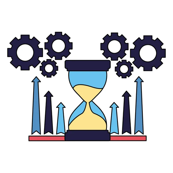 Business hourglass chart arrows and gears — Stock Vector