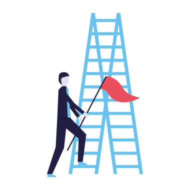 işadamı bayrak ve merdiven başarı ile