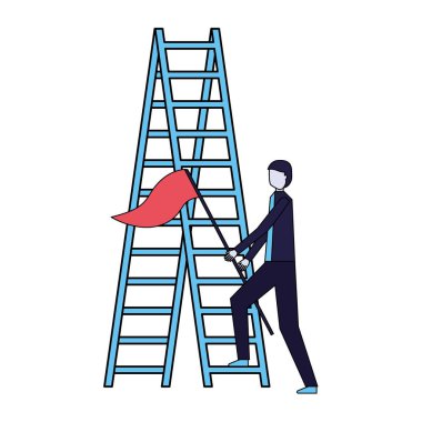 işadamı bayrak ve merdiven başarı ile