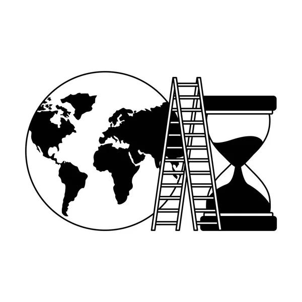 Mundo de negocios escaleras y reloj de arena — Vector de stock