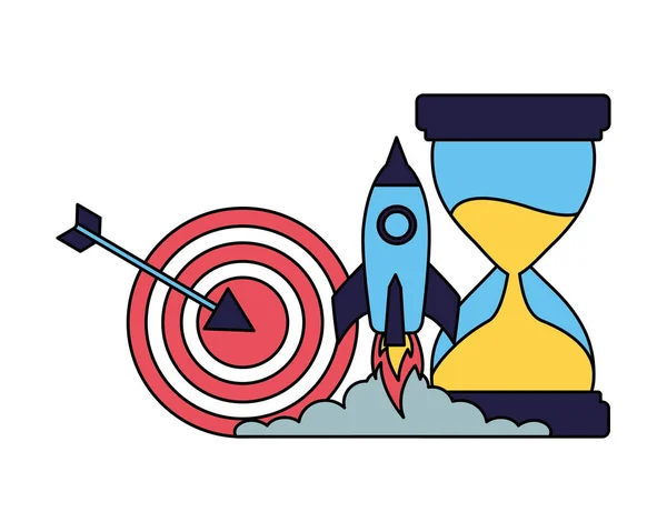 Företag mål raket och timglas — Stock vektor