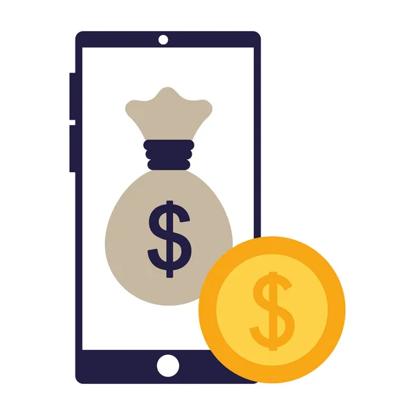 Business smartphone bag money coin — Stock Vector
