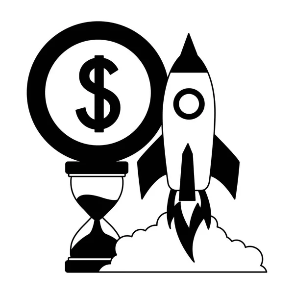 Negocio cohete reloj moneda dinero — Vector de stock