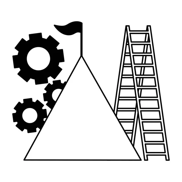 Negocio engranajes y escaleras bandera de montaña — Vector de stock