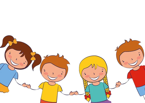 Niños tomados de las manos fondo blanco — Vector de stock