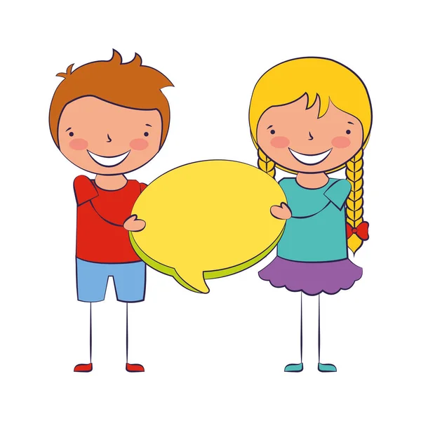 Happy boy and girl speech bubble — Stock Vector