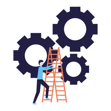 iş adamı tırmanmak merdiven dişliler iş