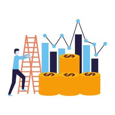 iş adamı tırmanmaya merdivenler paralar grafik