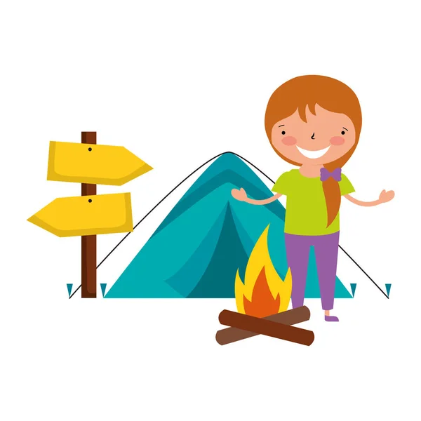 Kid vacation camping — Stock Vector