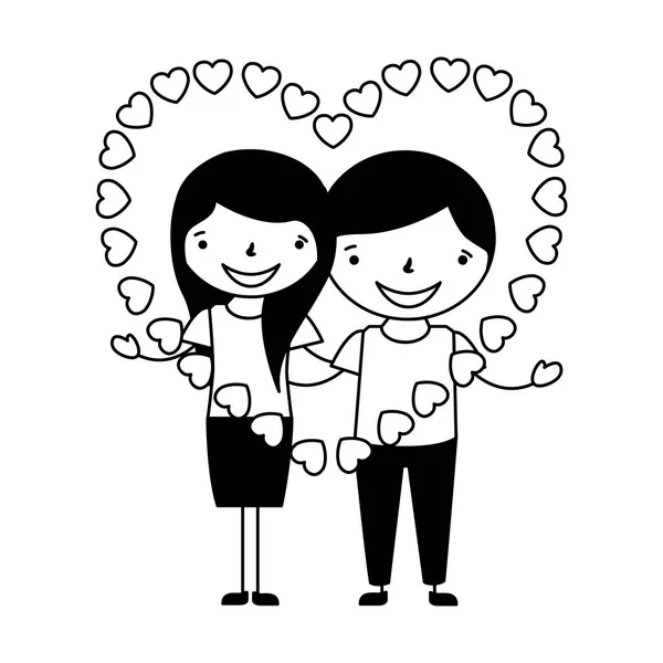 Šťastný pár v lásce srdce Valentýn — Stockový vektor