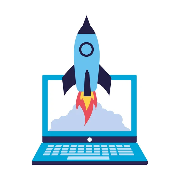 Business laptop rocket — Stock Vector