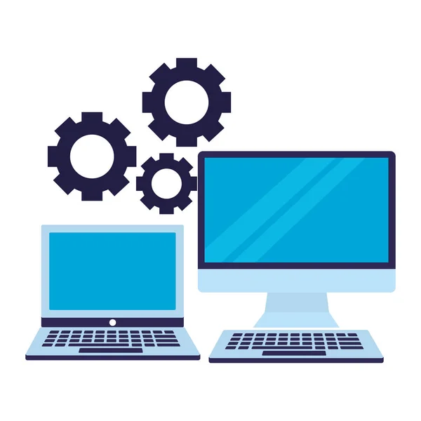 Business laptop computer and gears — Stock Vector