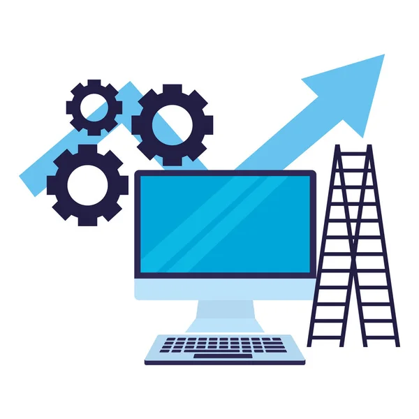 Negocio ordenador escaleras flechas engranajes — Archivo Imágenes Vectoriales