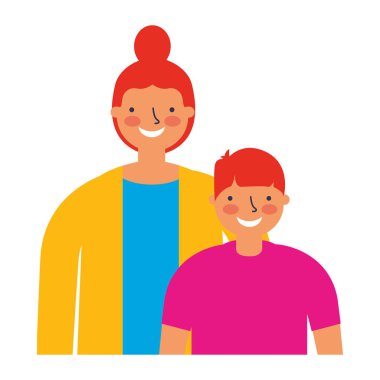 Anne ve oğul beyaz zemin üzerine