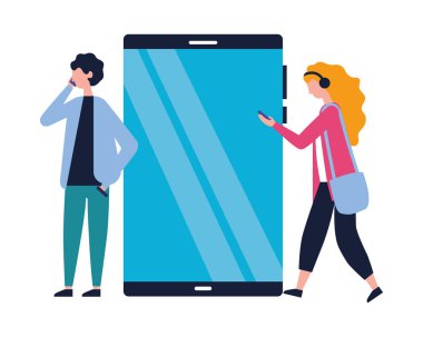 Erkek ve kadın mobil teknolojisi kullanarak