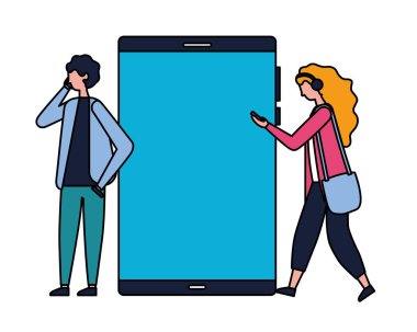 Erkek ve kadın mobil teknolojisi kullanarak