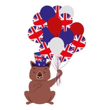 Wombat şapka ve balon Avustralya bayrağı ile