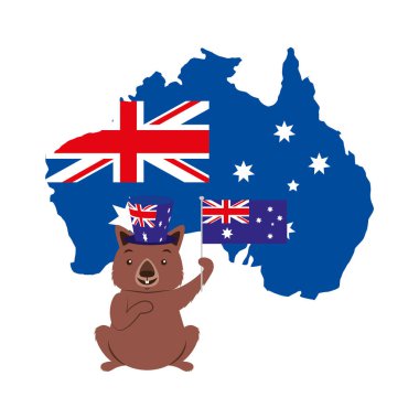 Wombat şapka Avustralya bayrağı harita ile