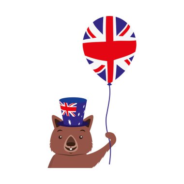 şapka ve balon Avustralya kutlama ile Wombat