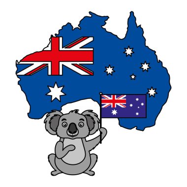 Koala ile şapka Avustralya bayrağı harita
