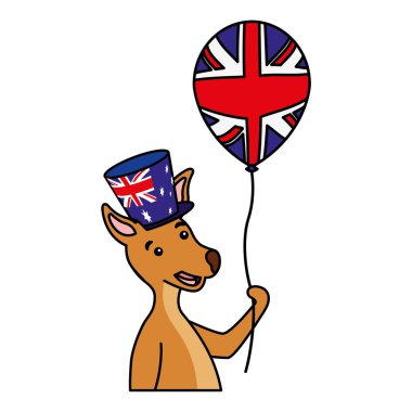 şapka ve balon Avustralya kutlama ile kanguru