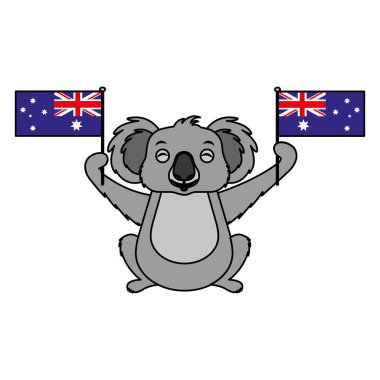 iki Avustralya bayrağı ile şirin koala
