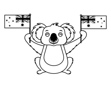iki Avustralya bayrağı ile şirin koala