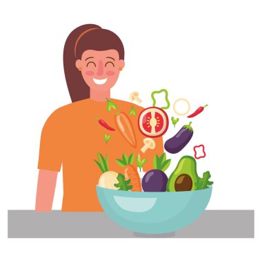 kadın kase sebze sağlıklı gıda ile