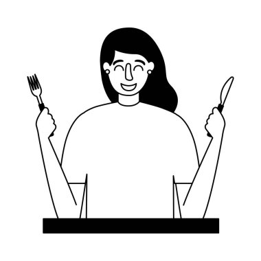 Kadın holding çatal ve bıçak