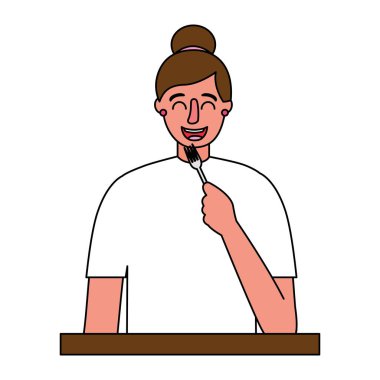 Beyaz arka plan üzerinde kadın holding çatalı