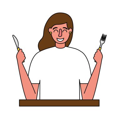 Kadın holding çatal ve bıçak