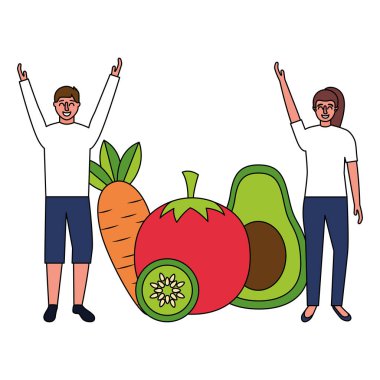 kadın ve adam sebze sağlıklı gıda ile