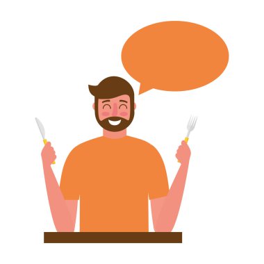 sakallı adam çatal ve bıçak tutarak