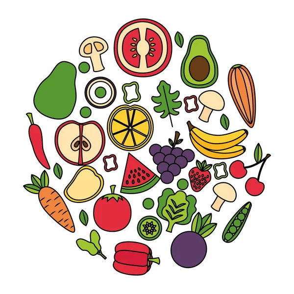 Zdravé Potraviny Čerstvé Ovoce Zelenina Vektorové Ilustrace — Stockový vektor