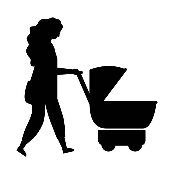 Woman walking with baby pram — Stock Vector