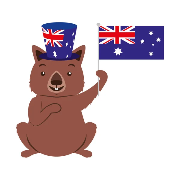 Wombat met hoed Australische vlag viering — Stockvector