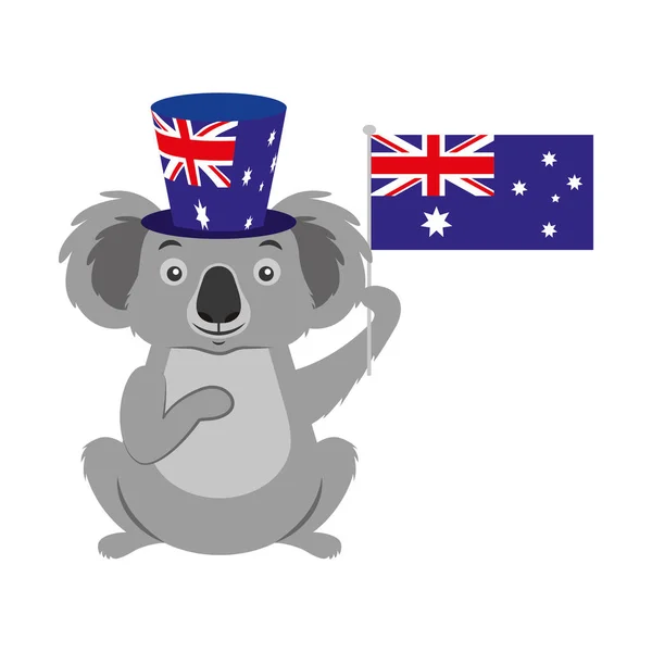 Koala s kloboukem australská vlajka oslava — Stockový vektor