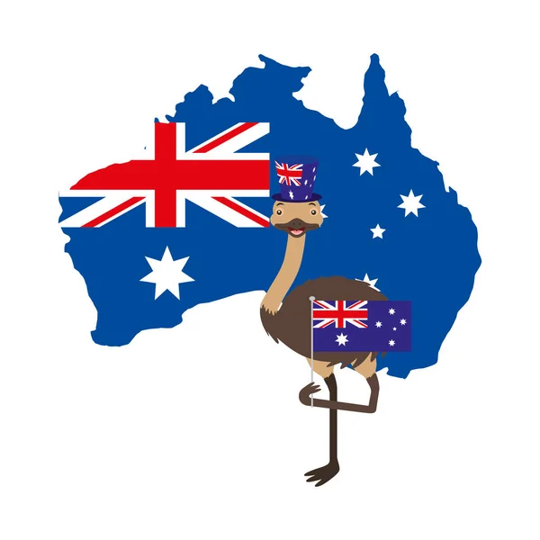 EMU z kapelusz flaga australijskich Mapa — Wektor stockowy